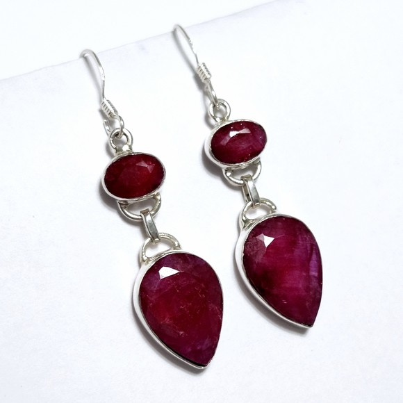 Ruby Silver dangle Earrings 1.75" - Picture 3 of 8